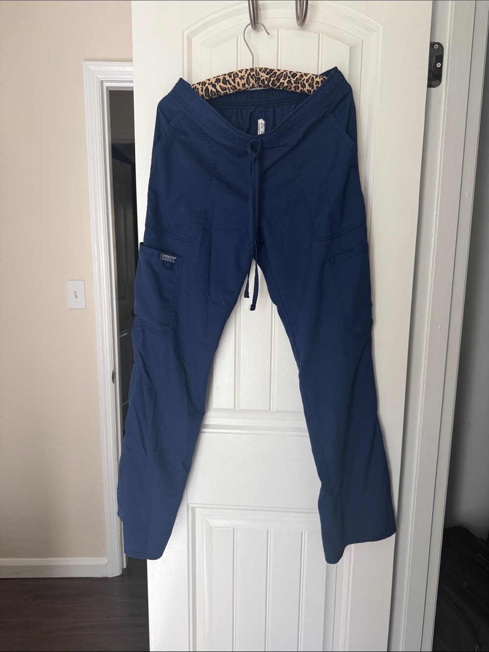 classic cherokee navy blue drawstring cargo scrub pants